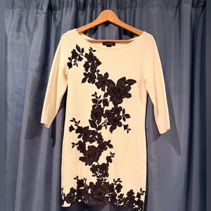 White House Black Market Cream and Black Floral Sweater